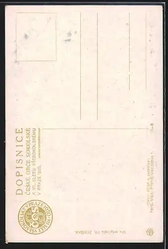 AK Sokol 1920, Junge Frau mit nackten Knaben, die Buch und Vase halten