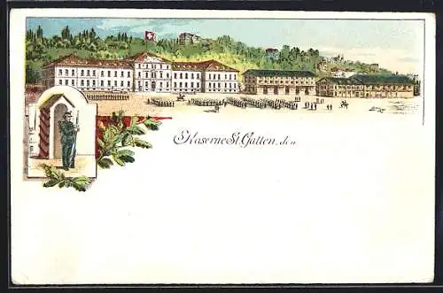 Lithographie St. Gallen, Blick auf die Kaserne