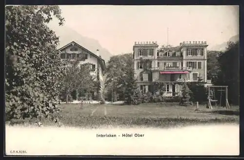 AK Interlaken, Hotel Ober von der Wiese aus