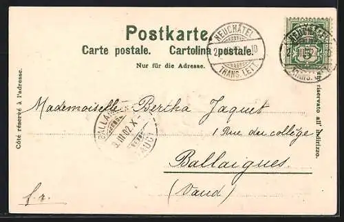 Präge-AK Neuchatel, Chateau et Collegiale, Postes et Telegraphes