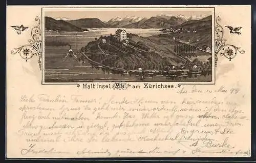 Lithographie Zürich, Halbinsel am Zürichsee