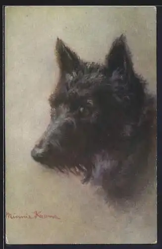 Künstler-AK Schwarzer Terrier im Portrait