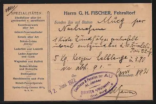 AK Fehraltorf, Chemische Zünd- u. Fettwaren-Fabrik G. H. Fischer