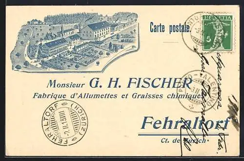 Lithographie Fehraltorf, Monsieur G. H. Fischer, Fabrique d`Allumettes et Graisses chimiques