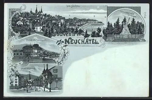 Mondschein-Lithographie Neuchatel, Musee des Beaux-Arts, Place du Marché