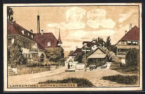 Steindruck-AK Langenthal, Blick in die Amthausgasse