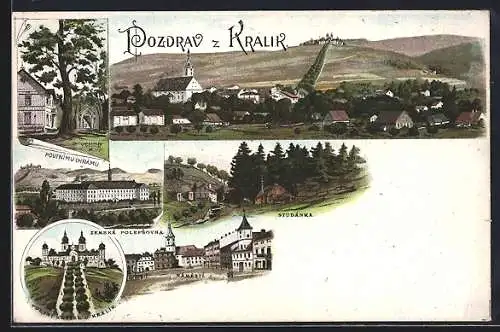 Lithographie Grulich, Ortsansicht von oben, Kressenbrunn, Ring-Platz, Pforte