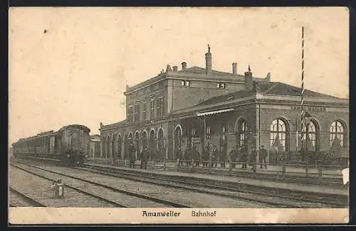 AK Amanweiler, la gare, Bahnhof mit Eisenbahn