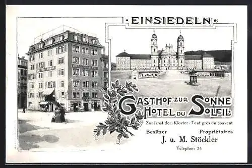 AK Einsiedeln, Gasthof zur Sonne, Kloster, um 1900