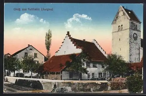 AK Veltheim, Strassenpartie mit Blick zur Kirche