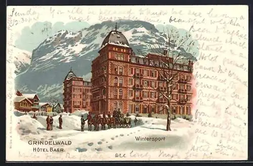 Lithographie Grindelwald, Hotel Baer