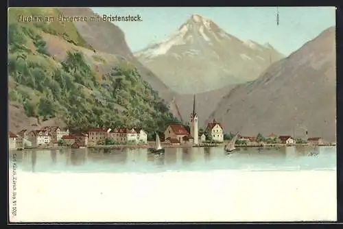 Lithographie Fluelen am Urnersee, Gesamtansicht, Bristenstock