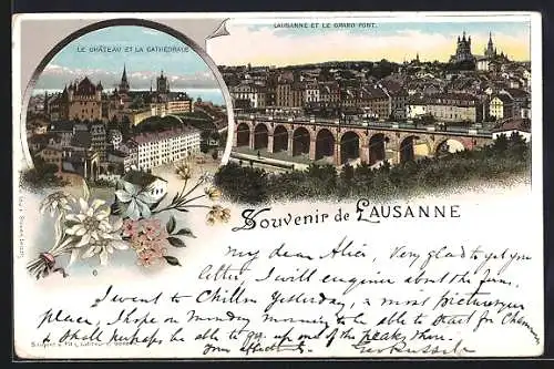 Lithographie Lausanne, Le Château et la Cathédrale