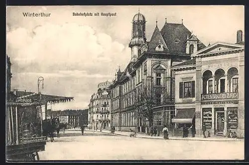 AK Winterthur, Bahnhofplatz mit Hauptpost