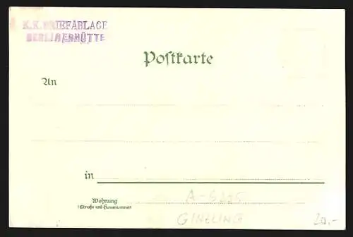 Lithographie Berliner Hütte, Berghütte mit Gletschern