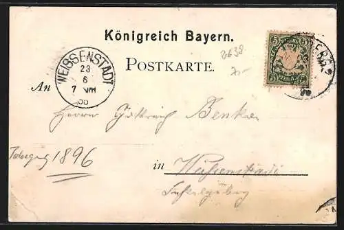 Lithographie Nürnberg, Bayer. Landesausstellung 1896, Armee-Museum, Staatl. Anstalten, Kulmbacher Bierhalle