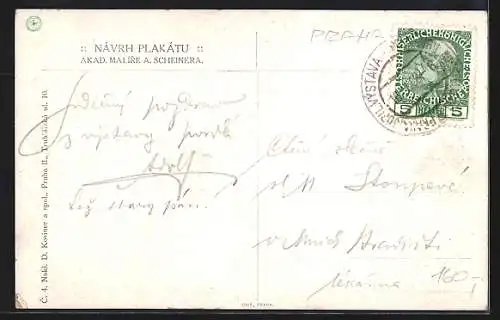 AK Prag, Jubilejni Vystava 1908, Ausstellung, Frau begrüsst Gäste