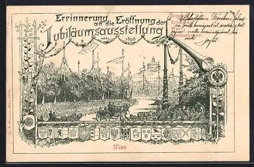 Künstler-AK Wien, Jubiläumsausstellung 1898, Parade auf dem Festplatz