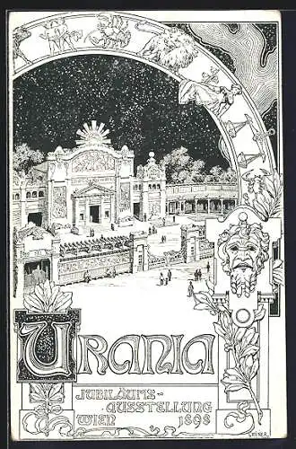 Künstler-AK Wien, Jubiläums-Ausstellung 1898, Urania-Theater, Maske