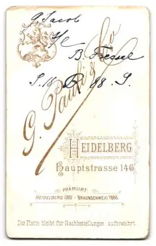 Fotografie G. Pauli &amp Co., Heidelberg, Hauptstrasse 146, Porträt eines Soldaten Einjährig Freiwilliger m. Schirmmütze