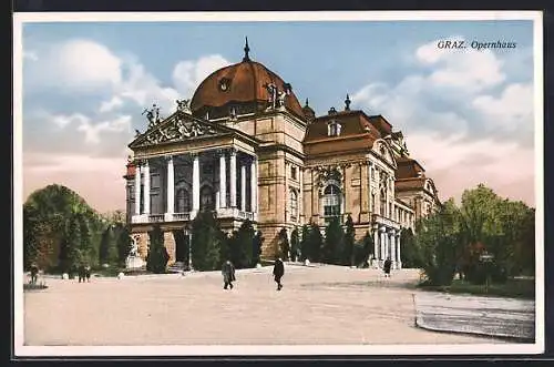 AK Graz, Opernhaus mit Strassenpartie