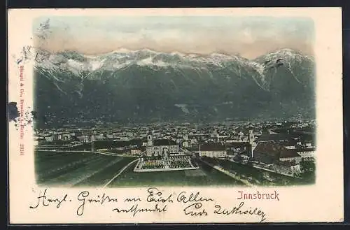 AK Innsbruck, Teilansicht mit Kirche und Bergen