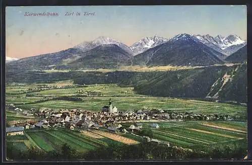 AK Zirl in Tirol, Karwendelbahn, Teilansicht mit Bergen