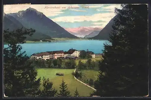 AK Fürstenhaus am Achensee, Ortspartie mit Bergen