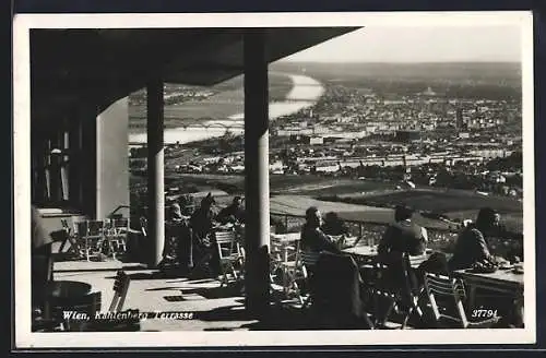 AK Wien, Terrasencafe auf dem Kahlenberg mit Panorama