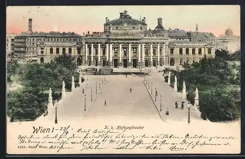 AK Wien, K. k. Hofburgtheater mit Strassenpartie