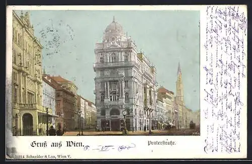 Künstler-AK Wien, Praterstrasse mit Passanten