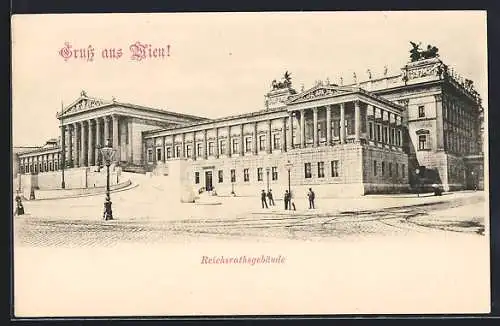 AK Wien, Reichratsgebäude mit Strassenpartie