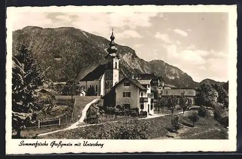 AK Grossgmain, Ortspartie mit Untersberg