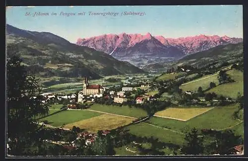 AK St. Johann im Pongau, Totalansicht mit Tennengebirge