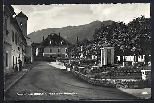 AK Unzmarkt /Stmk., Simon Hafnerplatz mit Denkmal