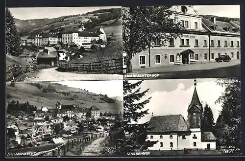 AK St. Lambrecht, Hotel Lambrechterhof, Kirche in Schönanger