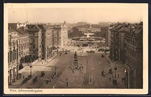 AK Wien III, Schwarzenbergplatz mit Reiterstatue und Springbrunnen