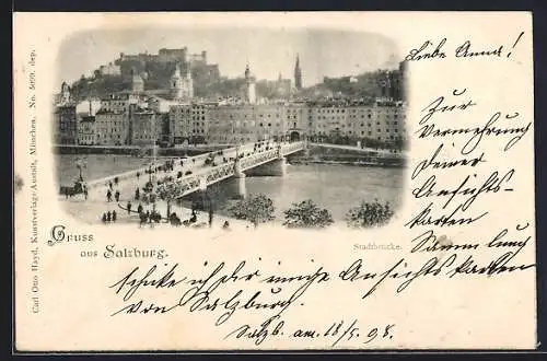 AK Salzburg, Passanten auf der Stadtbrücke