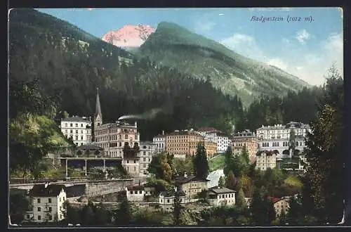 AK Badgastein, Teilansicht mit Bergpanorama