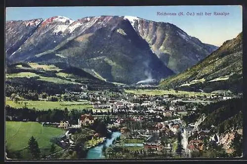 AK Reichenau /N.-Oe., Ortsansicht mit der Raxalpe