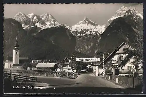 AK Lofer, Partie am Ortseingang mit Steinbergen