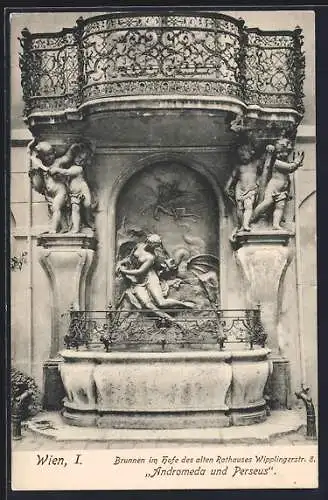 AK Wien, Altes Rathaus, Wipplingerstrasse 8, Brunnen im Hofe