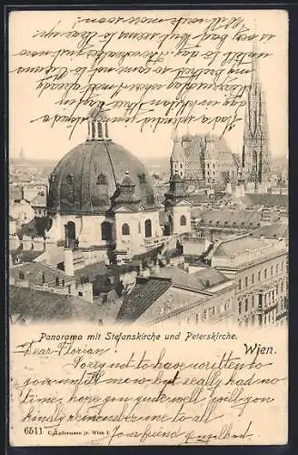 AK Wien, Panorama mit Stefanskirche und Peterskirche