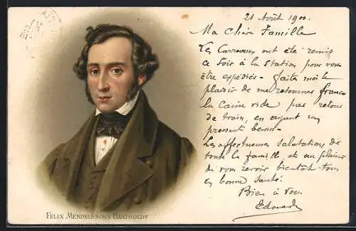 AK Felix Mendelssohn Bartoldy, Brustportrait des Komponisten