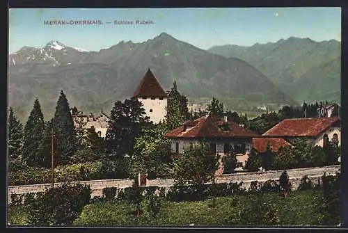 AK Meran-Obermais, Teilansicht mit Schloss Rubein