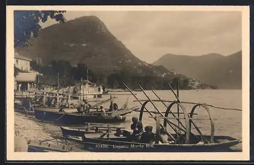 AK Lugano, Monte Bre, Boote am Strand, Dampfer an der Landungsstelle