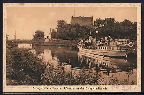 AK Lötzen /O.-Pr., Dampfer Löwentin an der Dampferhaltestelle