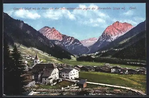 AK Canazei in Fassa, Teilansicht an der Dolomitenstrasse gegen die Marmolata