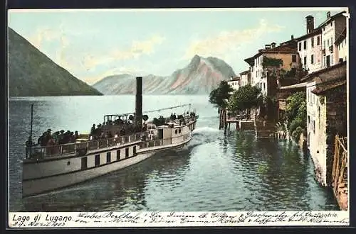 AK Gandria, Lago di Lugano, Blick zum See mit Dampfer