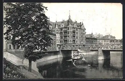 AK Posen / Poznan, Wallischeibrücke vom Ufer aus gesehen